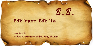 Bürger Béla névjegykártya
